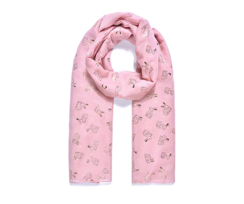 Pink Rose Gold Foil Rabbit Print Scarf