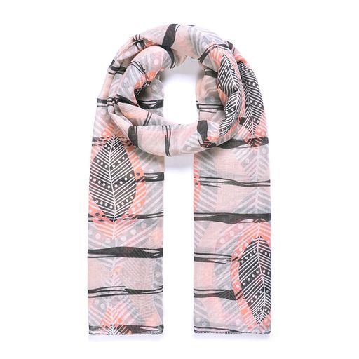 Pink Leaf on Stripe Print Scarf