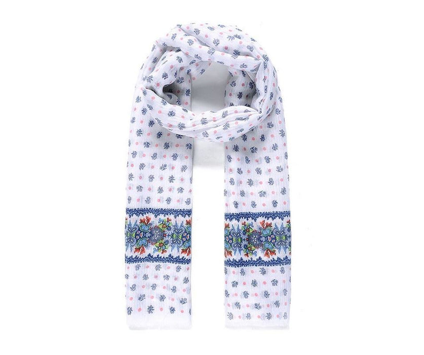 White/blue floral print scarf