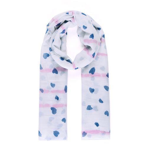 White Pink Stripe and Heart Print Scarf