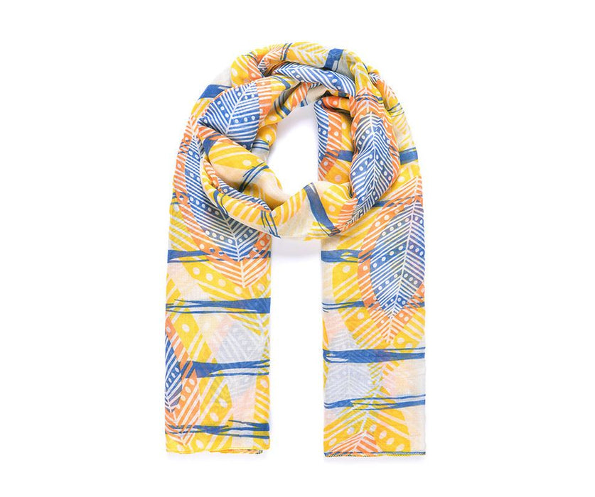 Yellow Leaf on Stripe Print Scarf