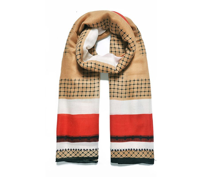 Camel Geometric Herm Print Scarf