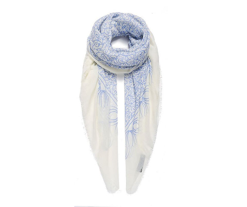 Large blue print square scarf