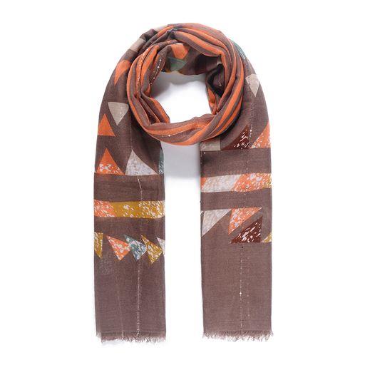 Orange Geometric Print Embellished Scarf