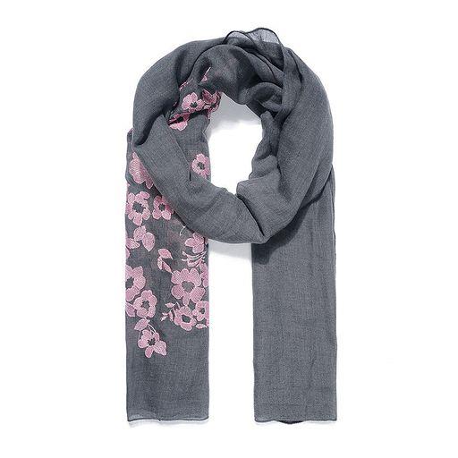 Grey floral embroidered scarf