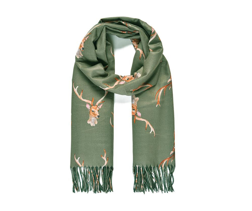 Olive Green Deer Print Double-side Scarf