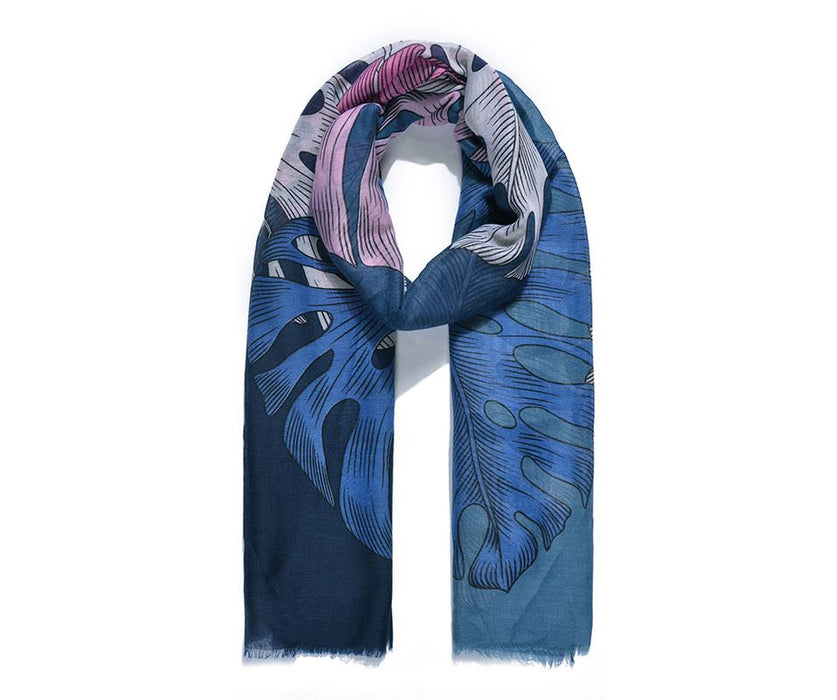 Navy Banana Leaf Print Scarf