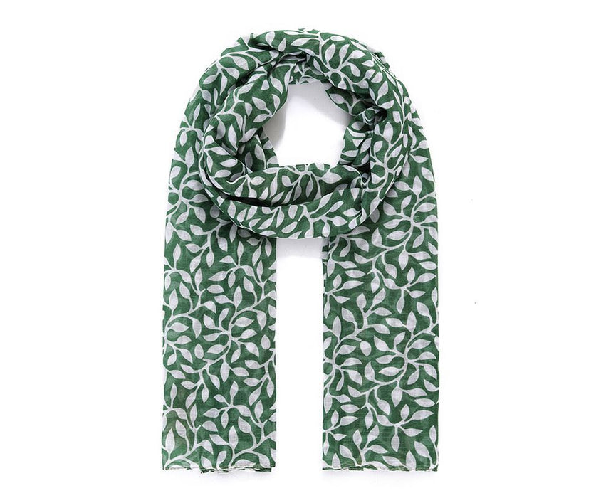 Green Leafy & Geo border Scarf