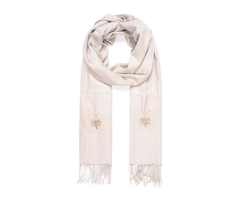 Ivory butterfly embroidered scarf