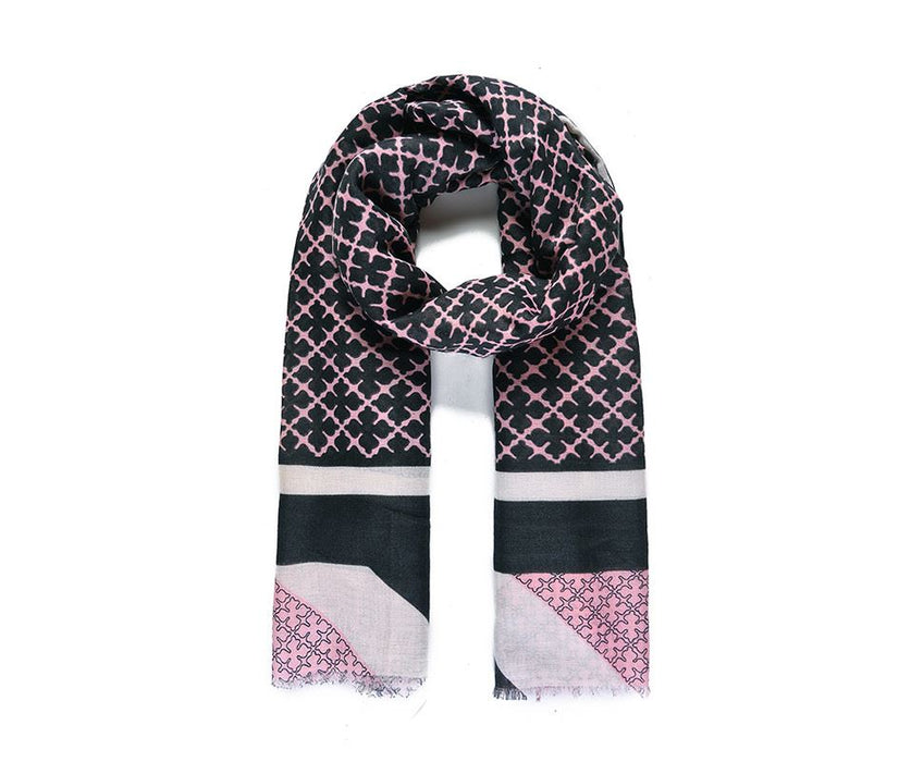 Pink Floral Check Print Scarf