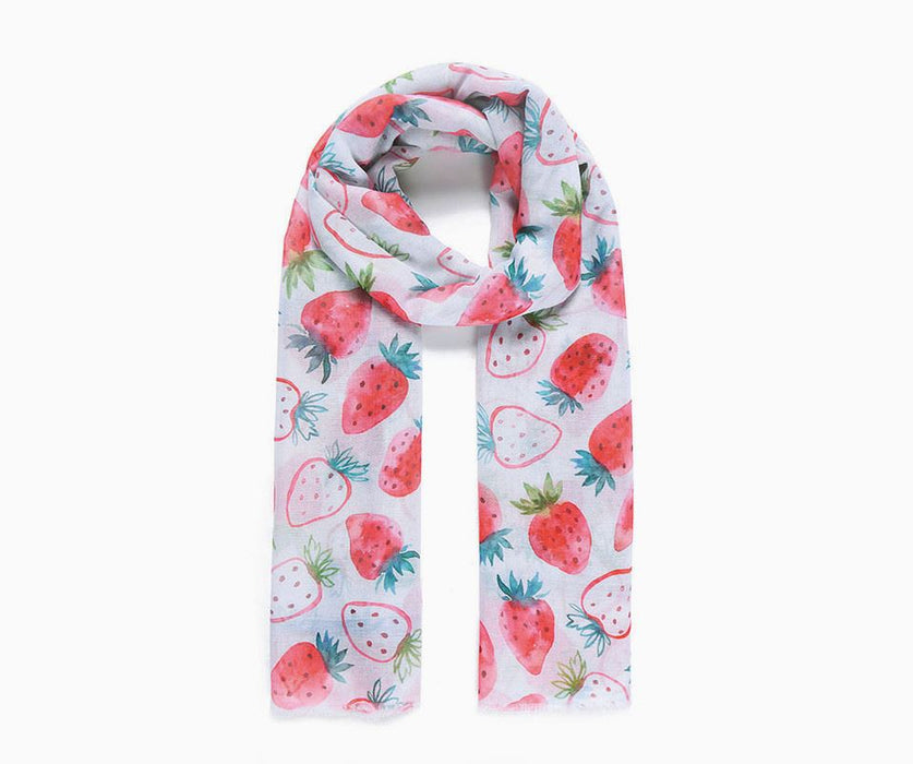 White strawberry digital print scarf