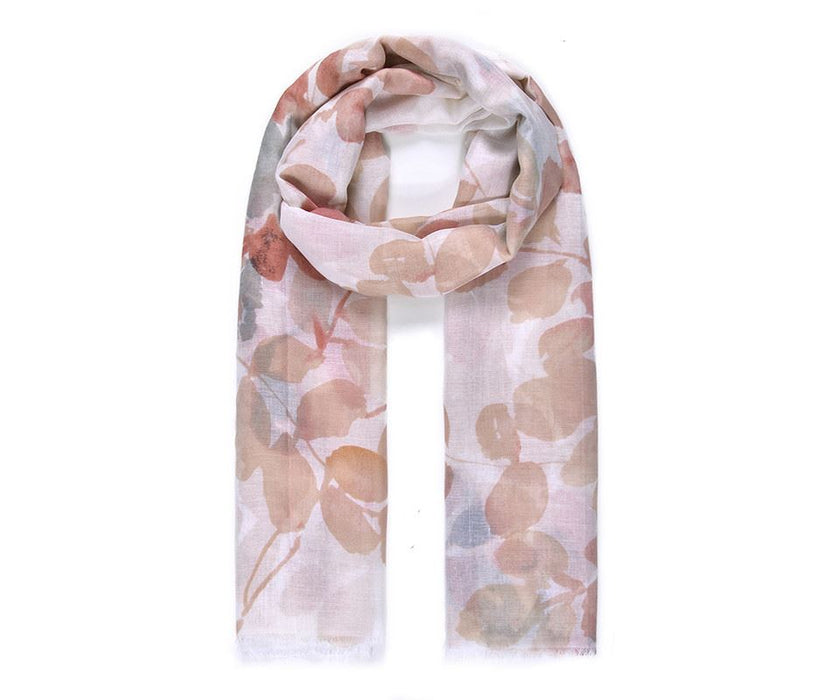 Cream Autumn Leaf Printed Scarf