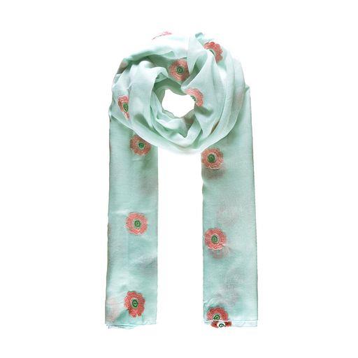 Green blossom embroidered scarf