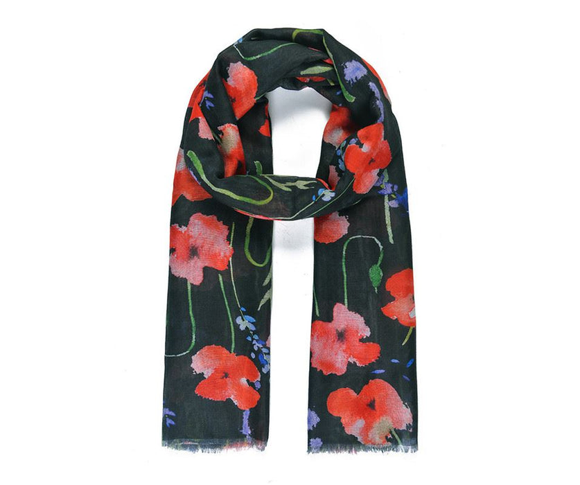 Black Poppy Print Scarf
