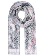 Grey feather silk like print scarf