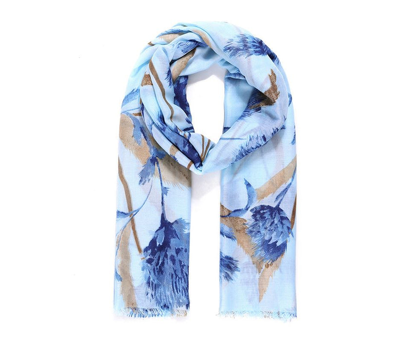 Blue Floral Print Scarf
