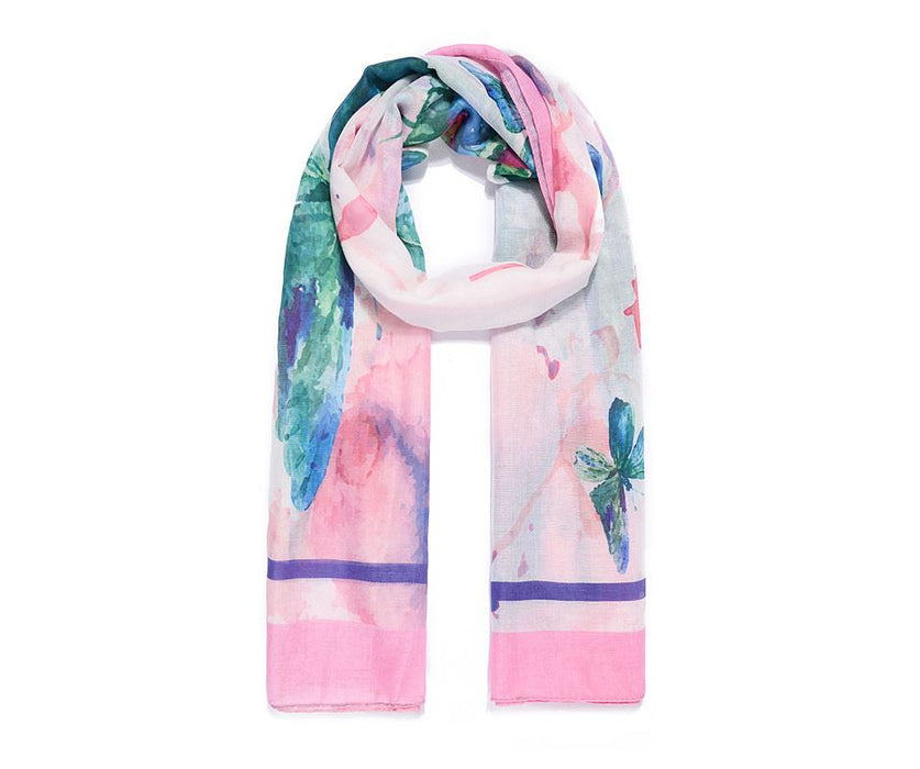 Pink watercolour butterfly print scarf