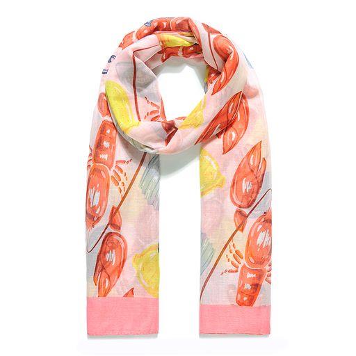 Red Watercolour Lobster Print Scarf
