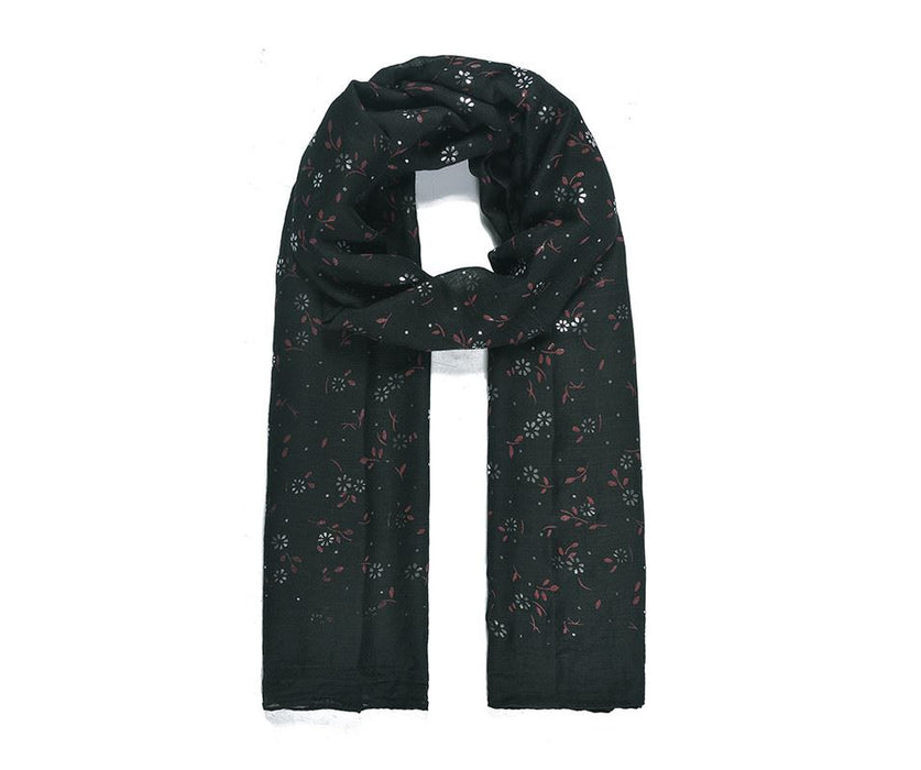Black Foil Daisy Print Scarf