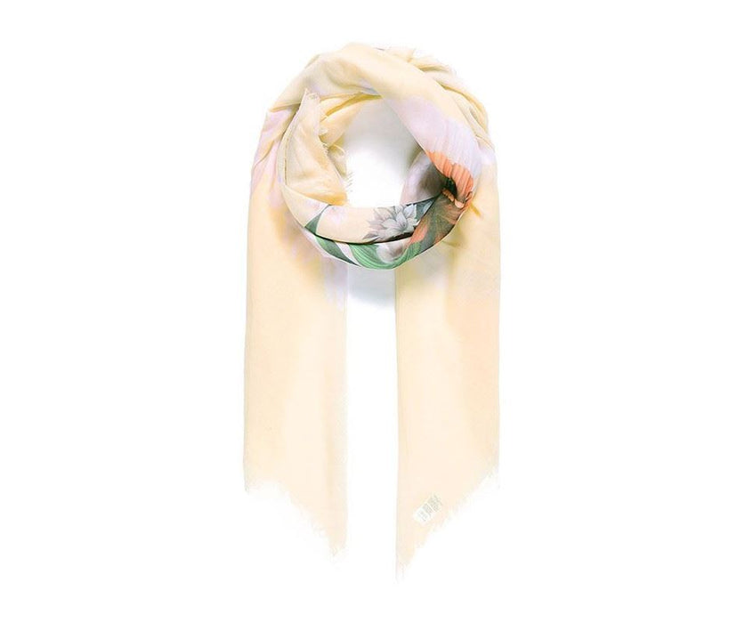 Large square yellow floral digital print scarf