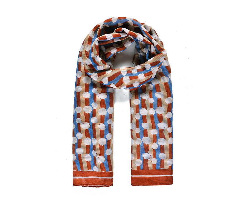 Rust/Blue Dots & lines Paint Scarf