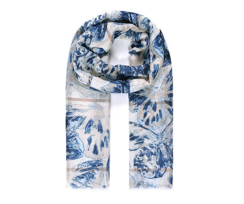 Blue Watercolour Butterfly Scarf
