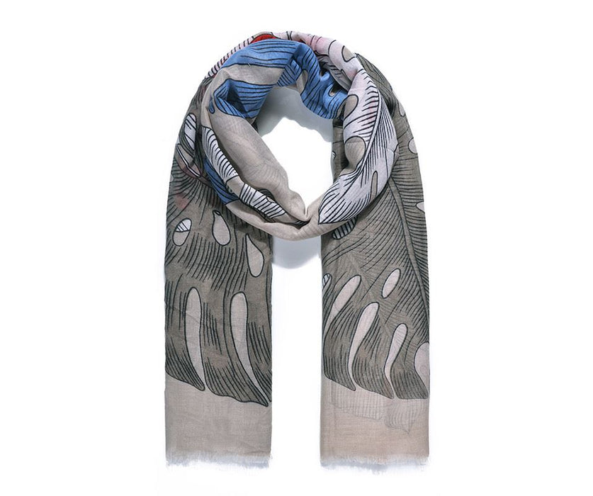 Khaki Banana Leaf Print Scarf