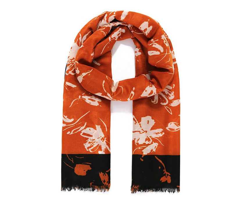 Red & Black Contrast Leaf impression Scarf