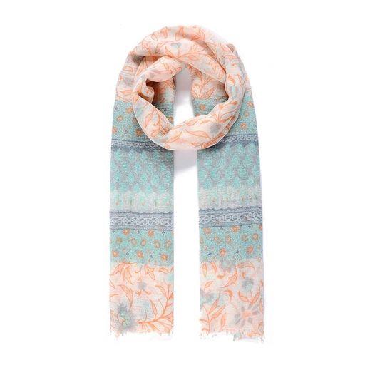 Green/orange floral print scarf