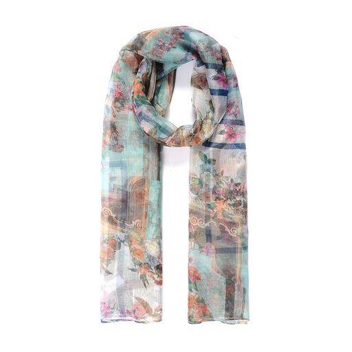 Green vintage floral digital print scarf