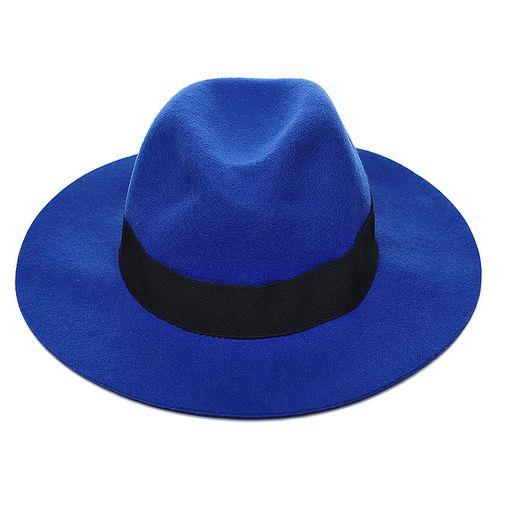 Blue felt hat with ribbon