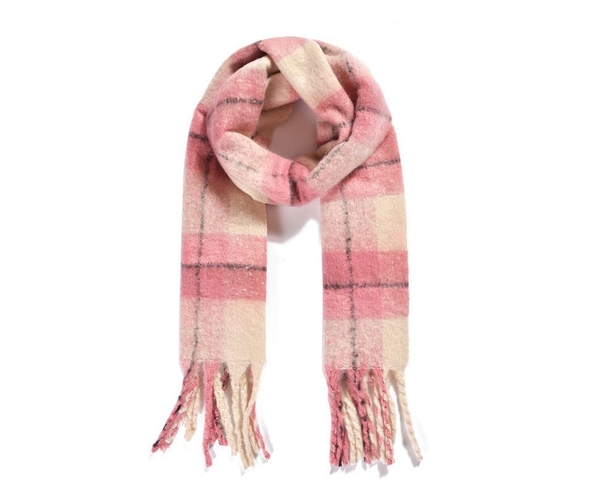 Pink/Ivory Check Blanket Scarf