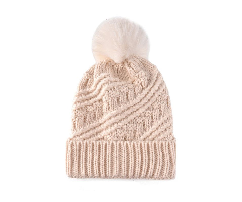 Oatmeal knitted Pom hat