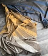 Ochre / Blue stripy pattern blanket scarf