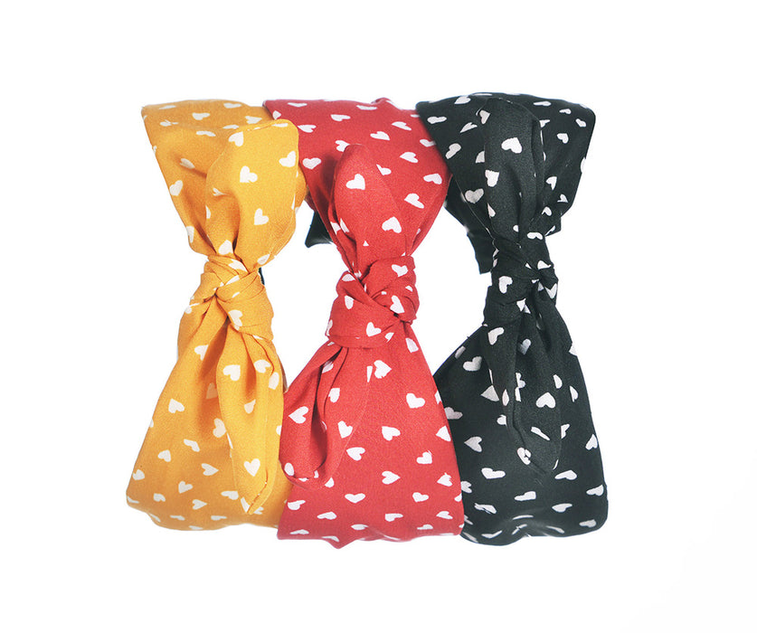 Saturated Heart Printed Bow Headbands-  Pack of 10pcs