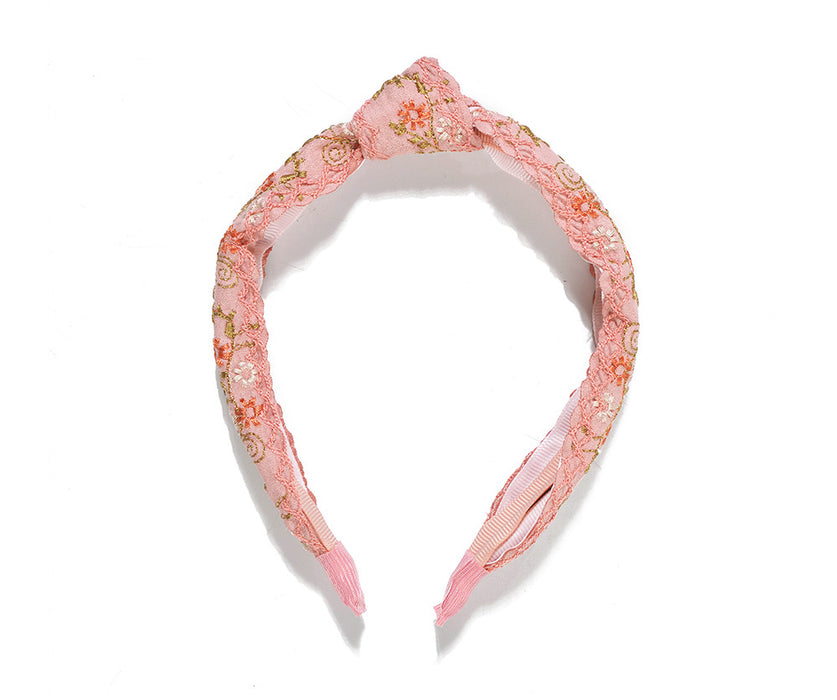 Pink Embroidered Floral Headband