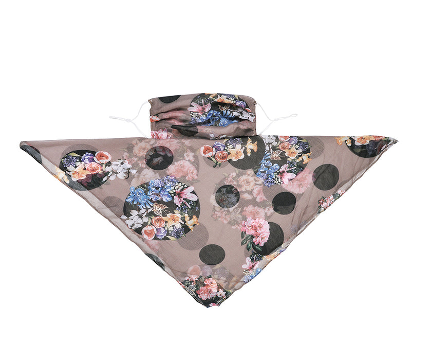 Dot and floral square scarf with earloops