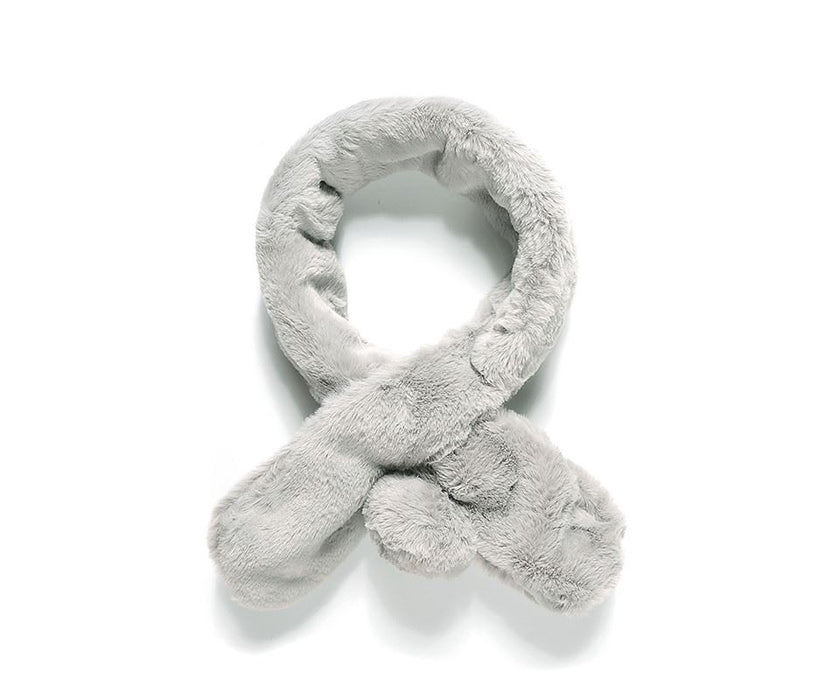 Grey faux fur single pompom scarf