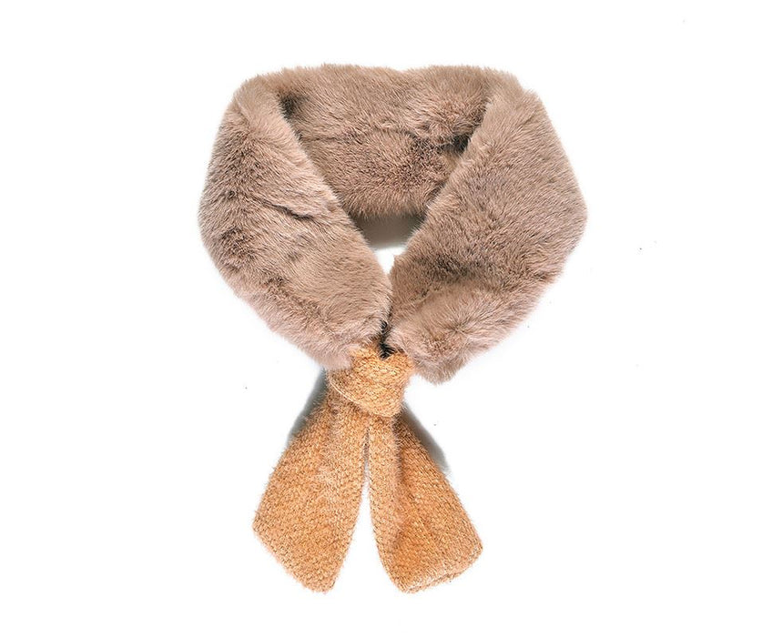Camel Faux Fur and Knitted Tie Scarf