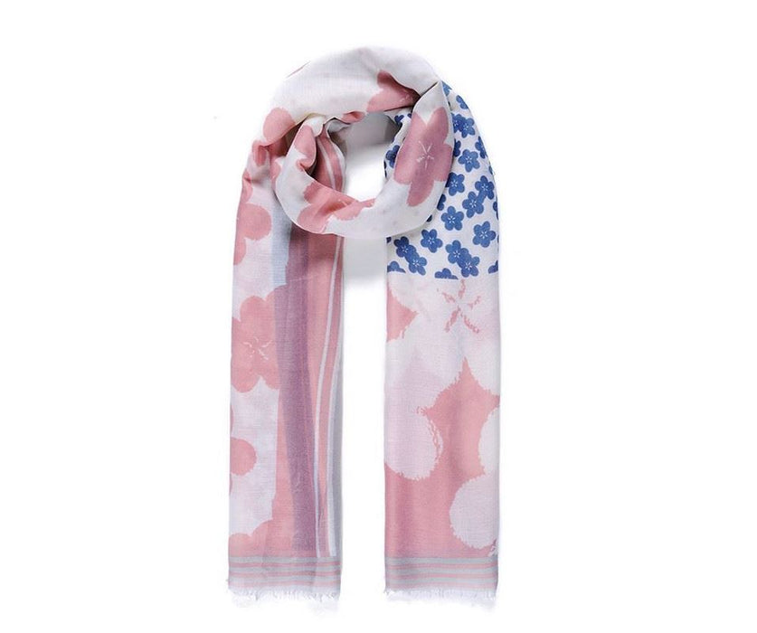 Pink/blue floral print scarf