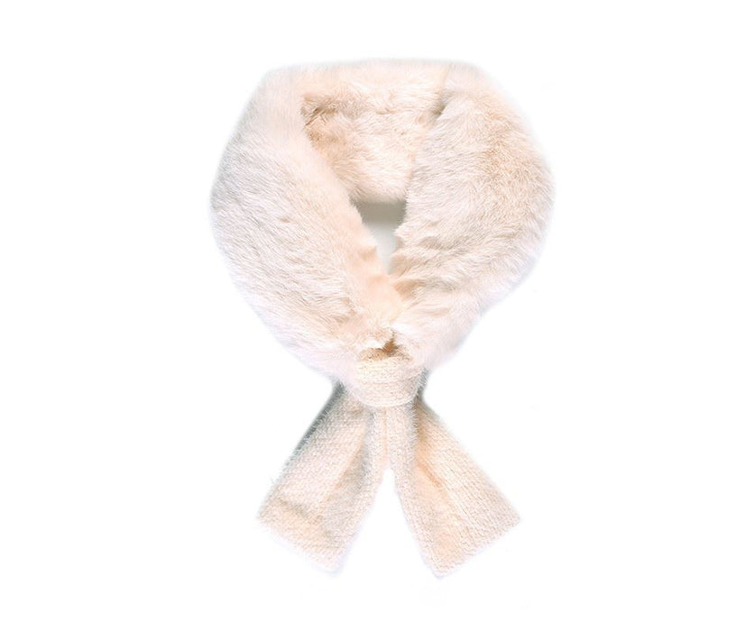 Ivory Faux Fur and Knitted Tie Scarf