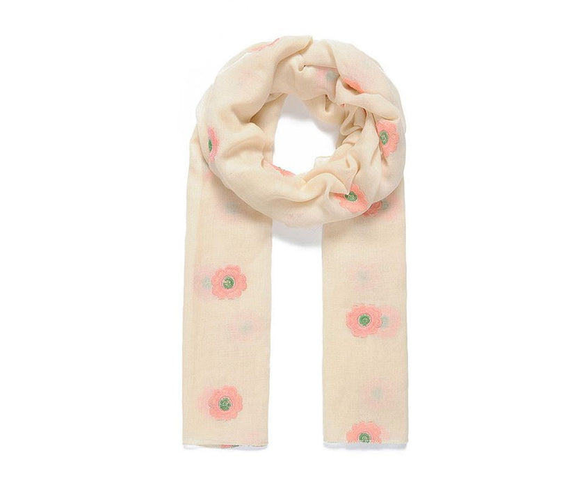 Beige blossom embroidered scarf