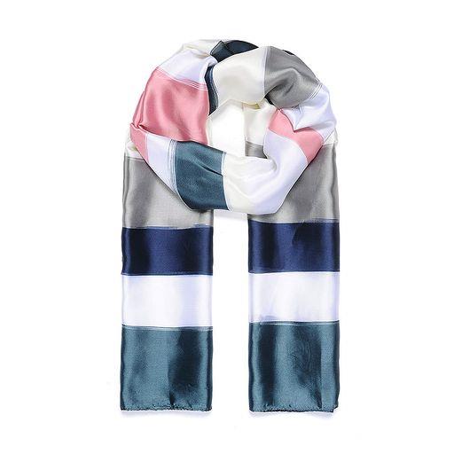 Navy/grey stripy silk like print scarf