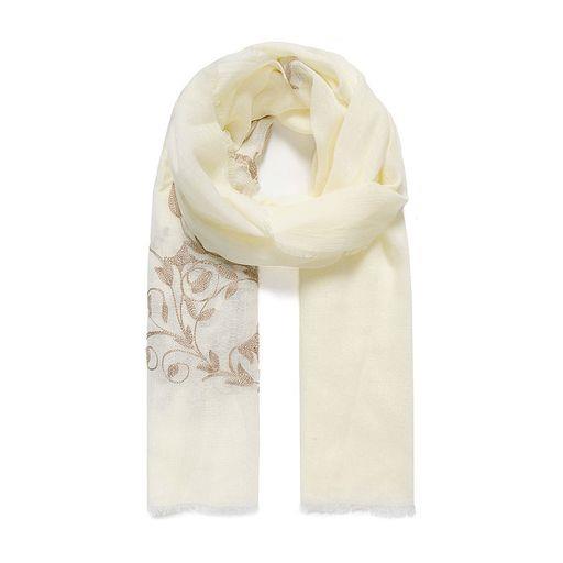 Ivory leafy embroidered scarf