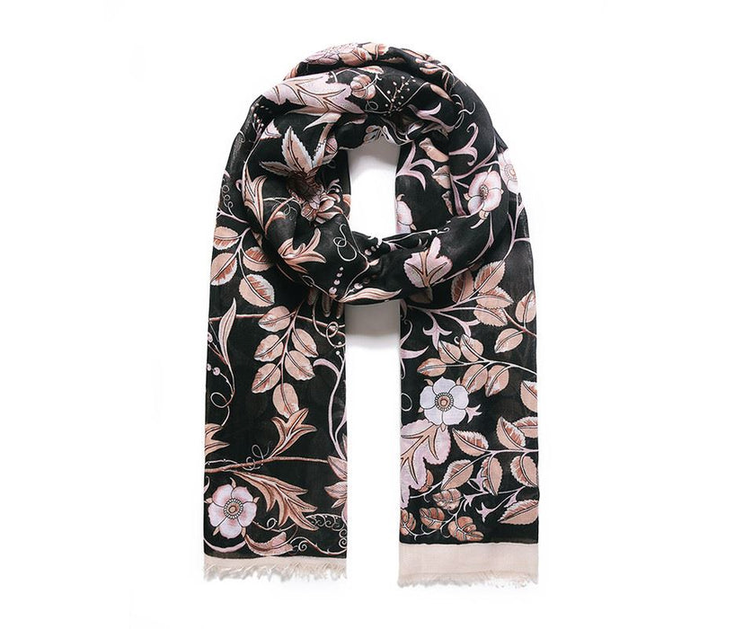 Pink and Black Floral Scarf
