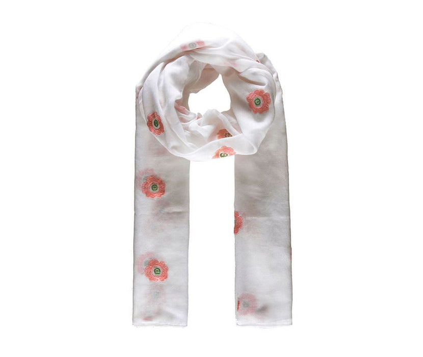 White blossom embroidered scarf