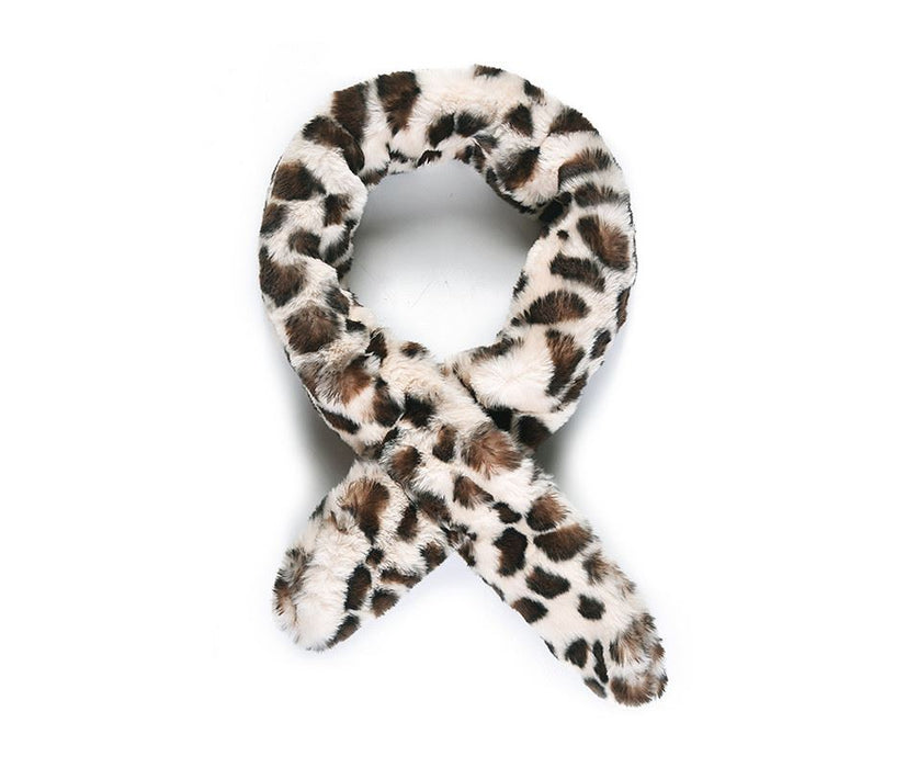 Ivory Leopard Faux Fur Scarf