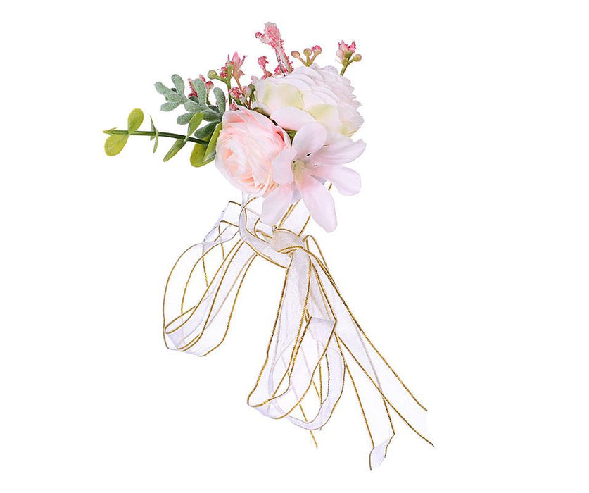 Pale Pink Bouquet Corsage With White Ribbon