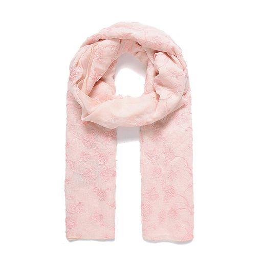 Pink floral embroidered scarf