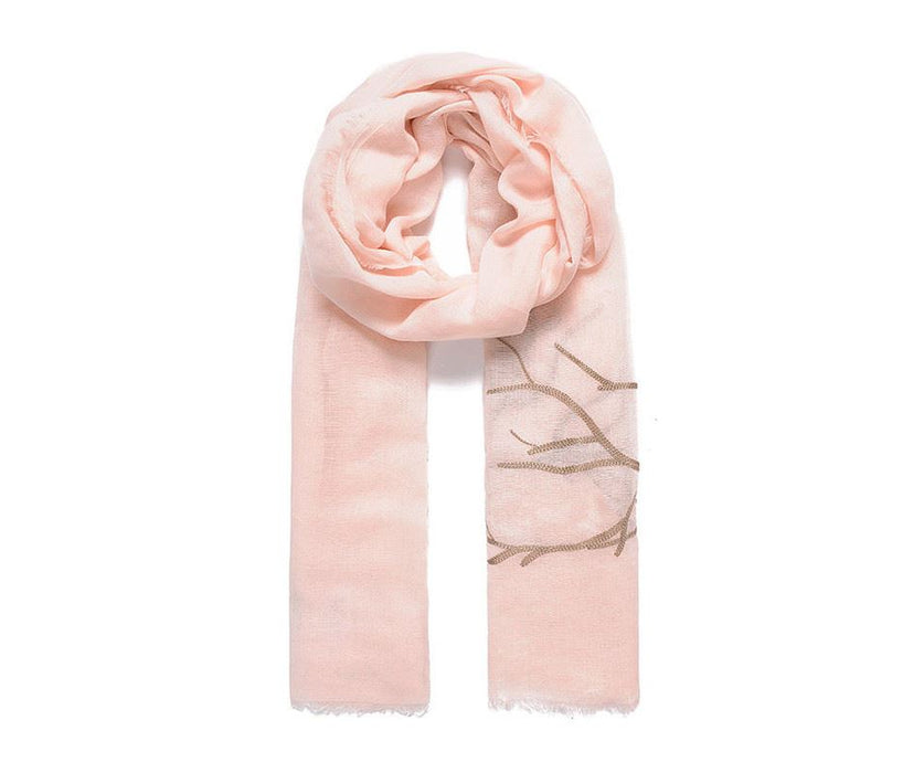 Pink branches embroidered scarf